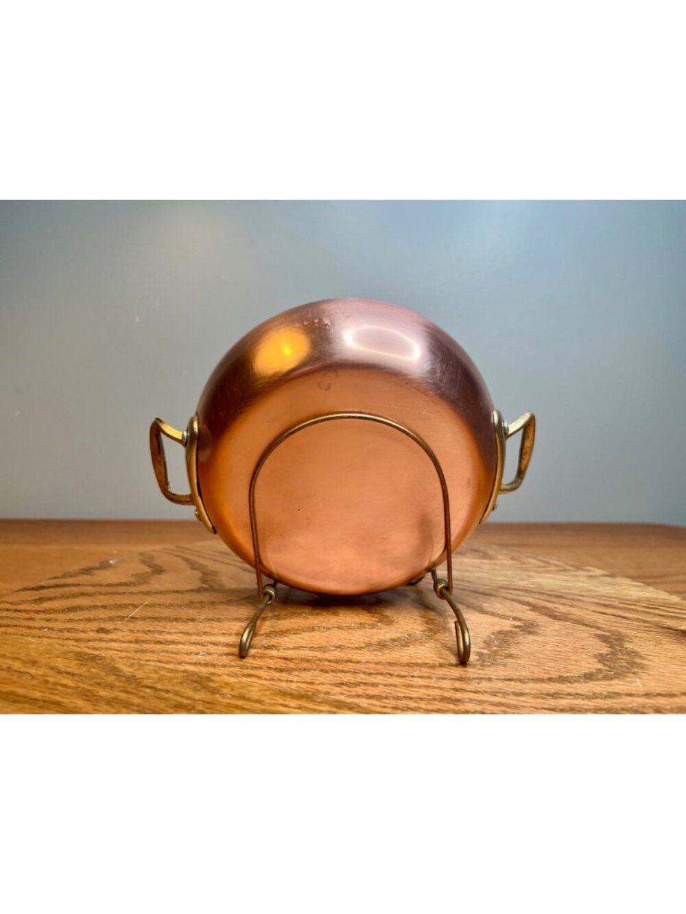 Vintage Copper Mini Saute Pan /Mini Au Gratin Pan (5 5/8" diameter) With 2 Bras - Picture 12 of 14